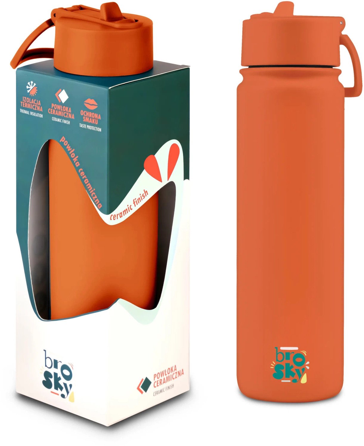 Brosky O. Ceglasta metalowa butelka na wodę ze słomką 680 ml