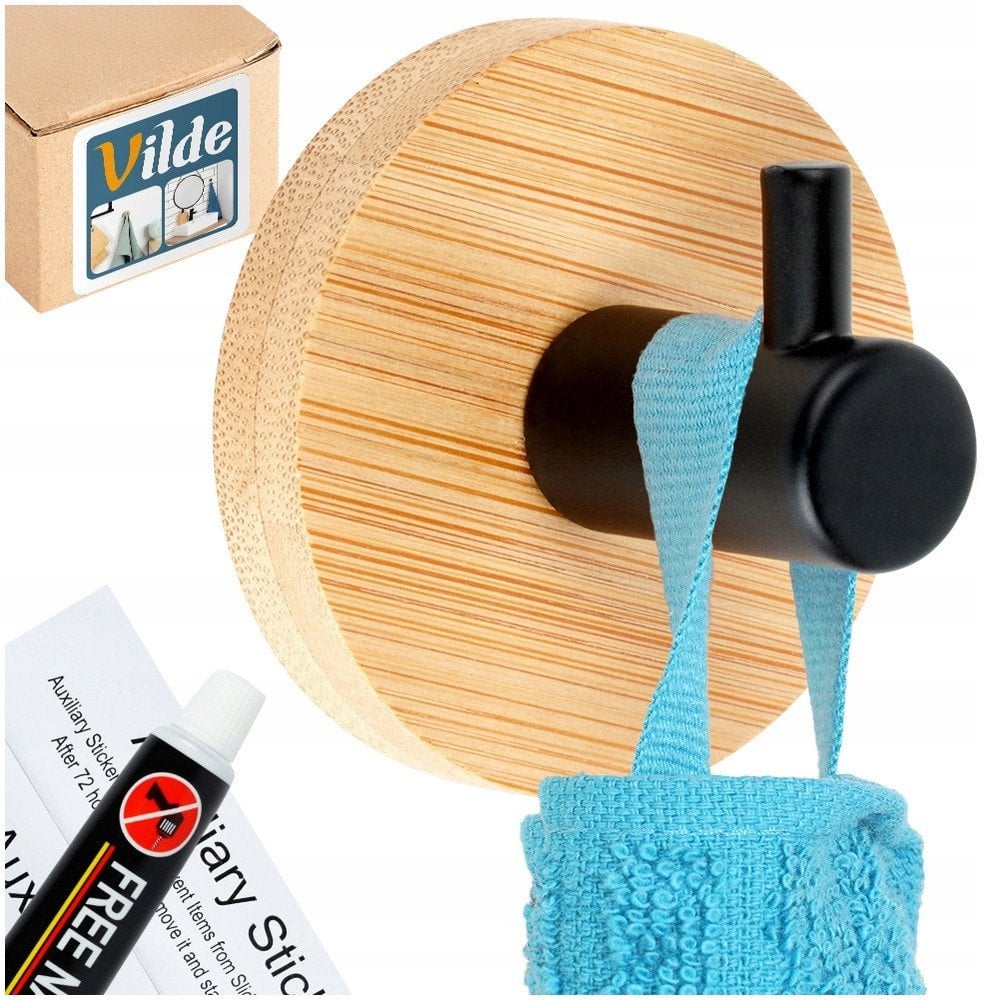 Haczyk wieszak samoprzylepny drewniany metalowy czarny 5x3,5 cm