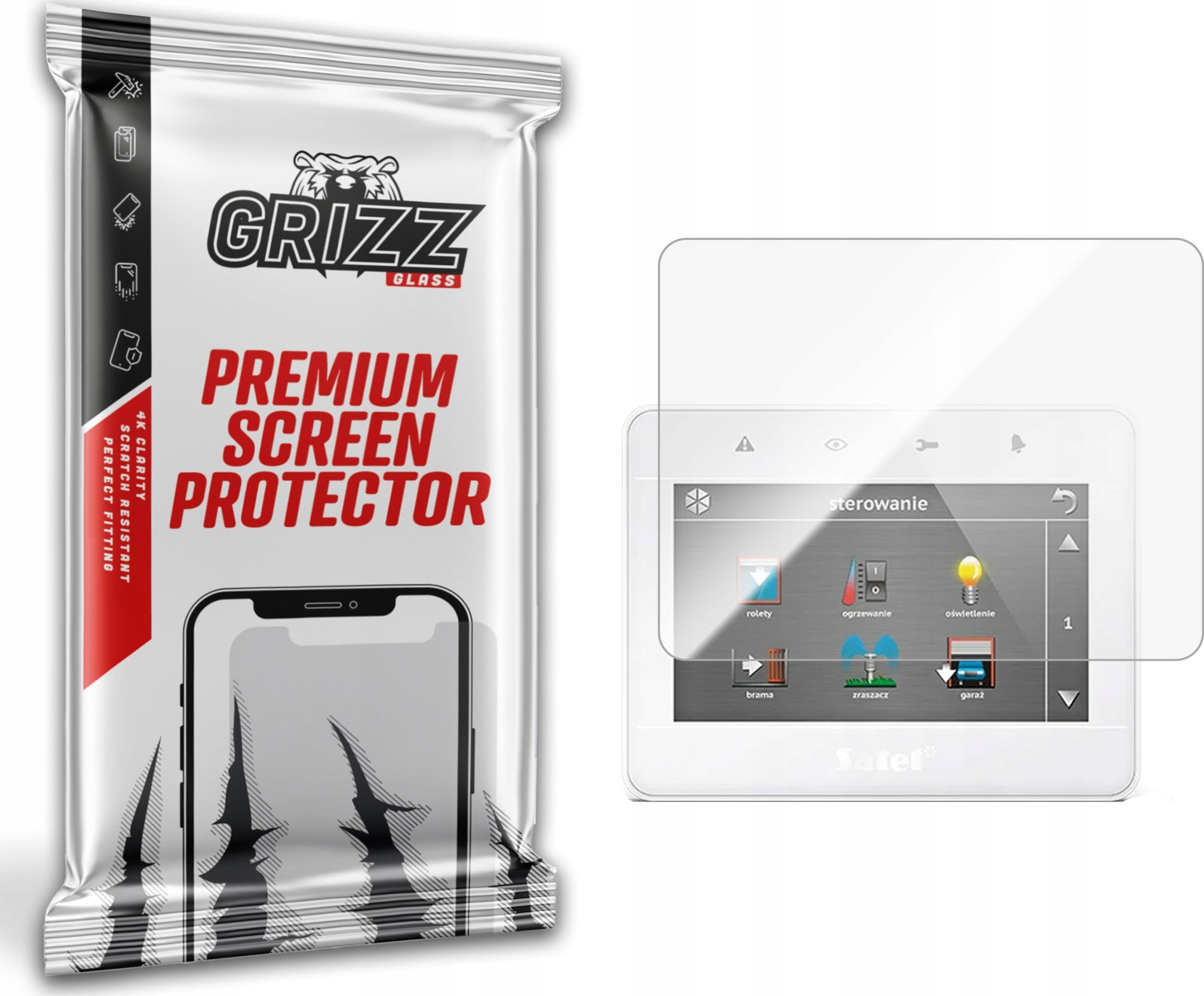 Etui do nawigacji GrizzGlass Folia ceramiczna GrizzGlass CeramicFilm do manipulatora alarmowego Satel INT-TSG-WSW 4,3"