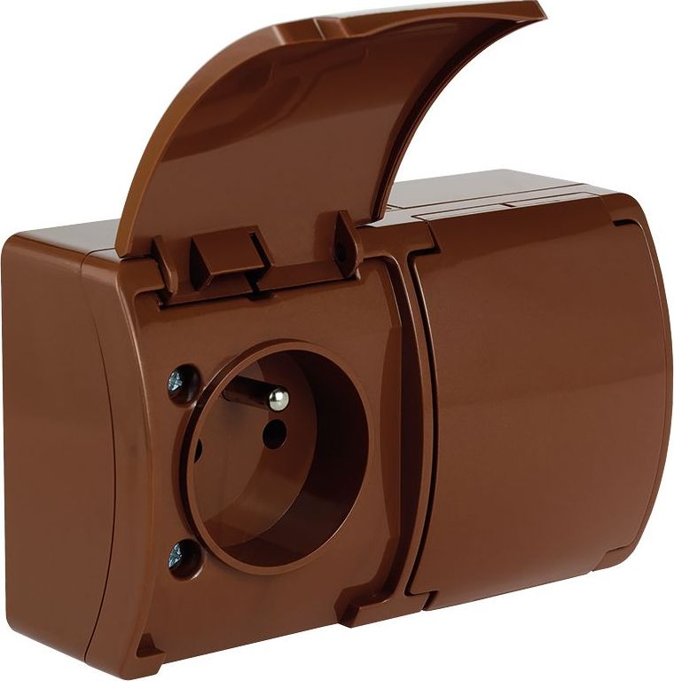 Elektro-Plast Koala Gniazdo podwójne z/u (2x2P+Z) n/t IP44 brąz z klapką brąz VG 162-02 61.381 - 61.381
