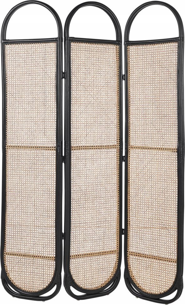 Beliani 3-panelowy składany parawan pokojowy rattanowy 118 x 180 cm naturaly z czarnym CORTONA