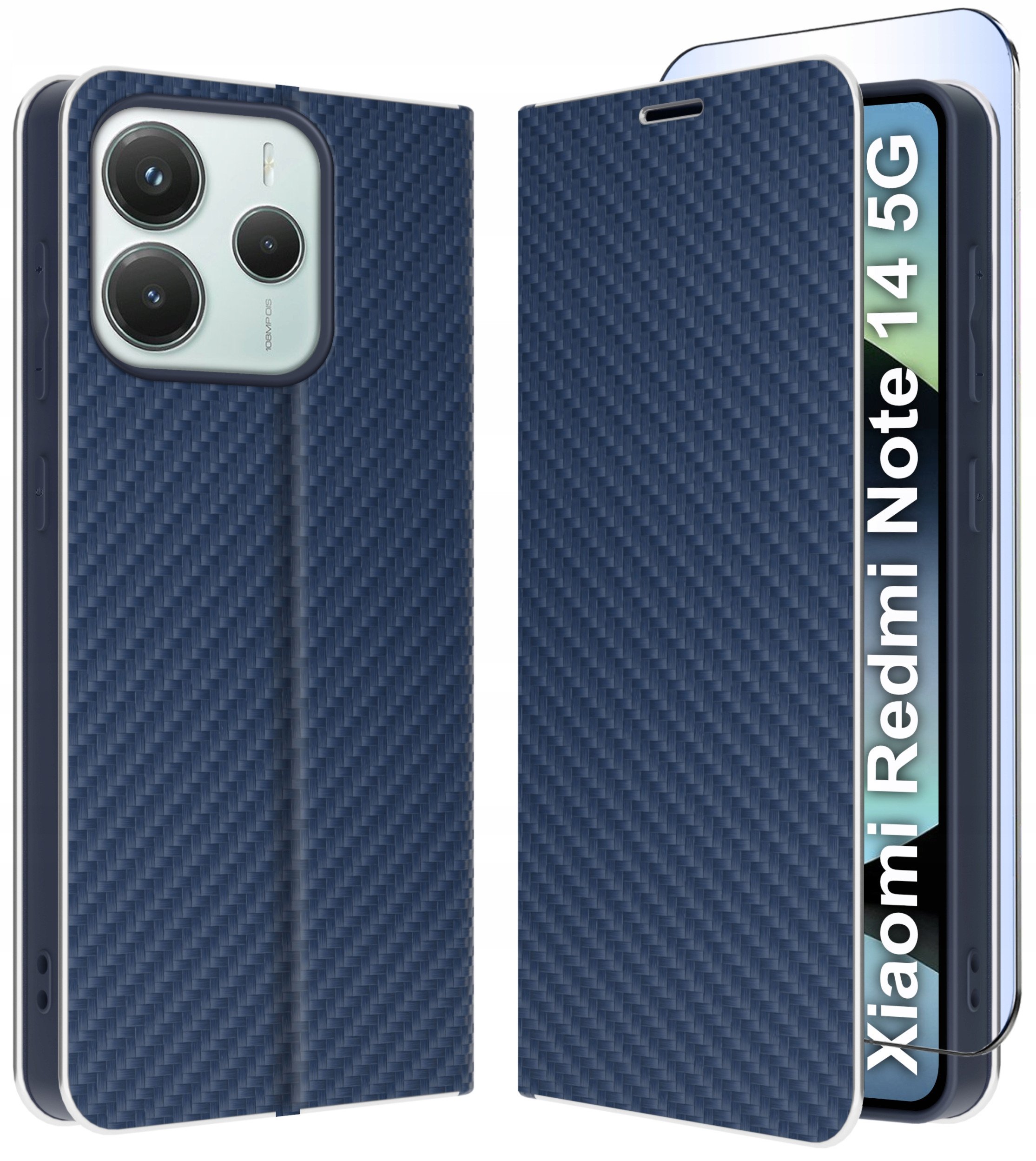 ETUI do Xiaomi Redmi Note 14 5G |CARBON PORTFEL BOOK TOKRA CLASSIC +SZKŁO