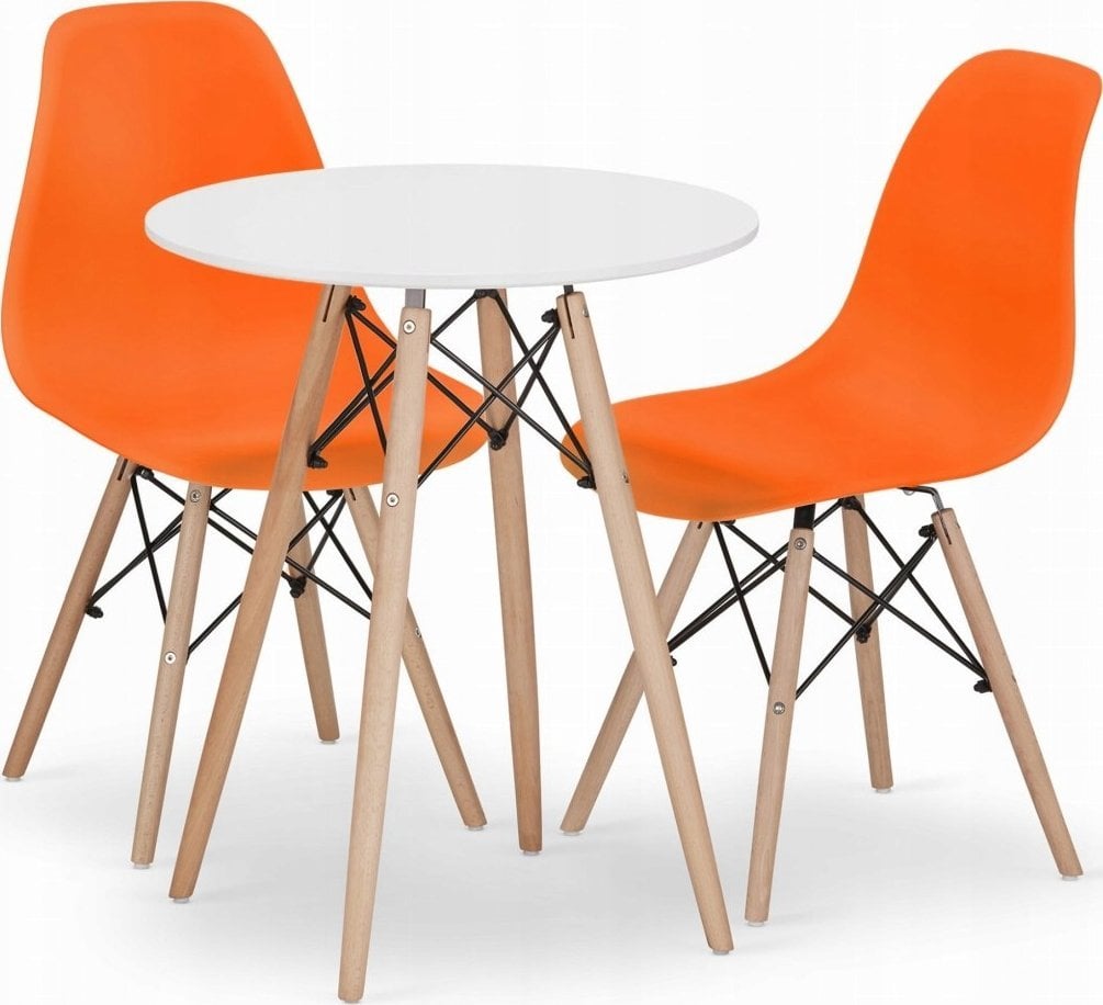 Leobert Zestaw stół okrągły TODI 60 biały + 2 krzesła OSAKA pomarańczowe