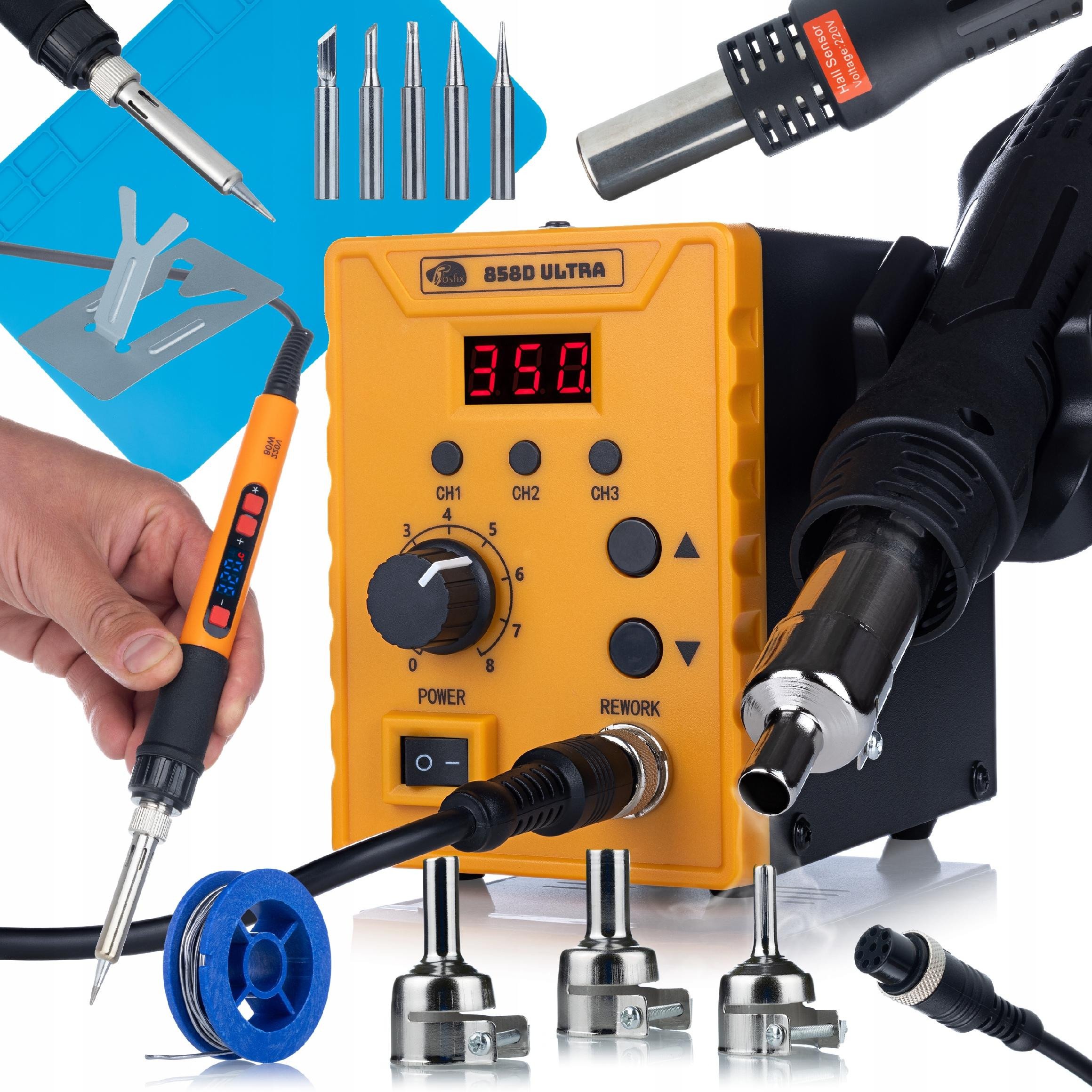 ZESTAW LUTOWNICZY ROSFIX 858D ULTRA 700W|LUTOWNICA 80W|MATA 500C 30x20CM