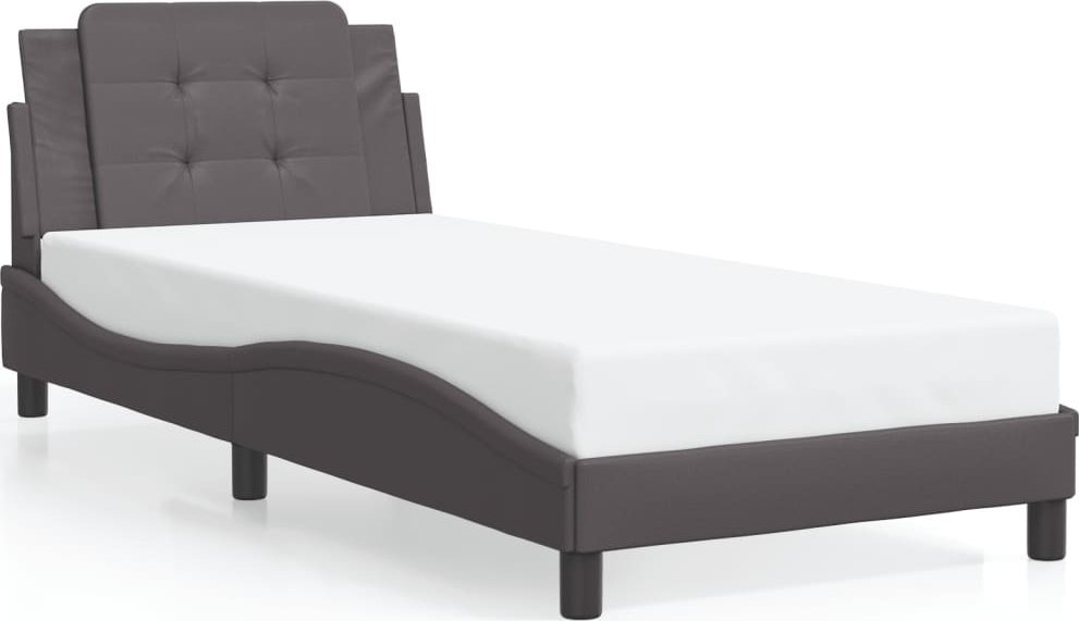 vidaXL vidaXL Rama łóżka z zagłówkiem, szara, 100x200 cm, sztuczna skóra