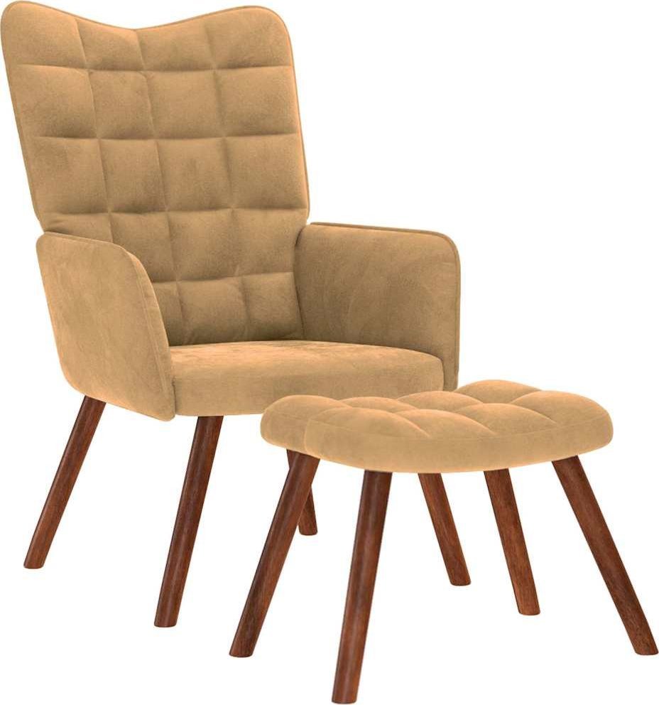 Fotel z podnóżkiem, brązowy, obity aksamitem