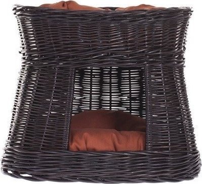 WickerPL CARI BUDA DLA KOTA LEŻAK DLA ZWIERZĄT DOMEK DLA KOTA Z WIKLINY PIĘTROWY Z PODUSZKAMI 50X40 H45 CM