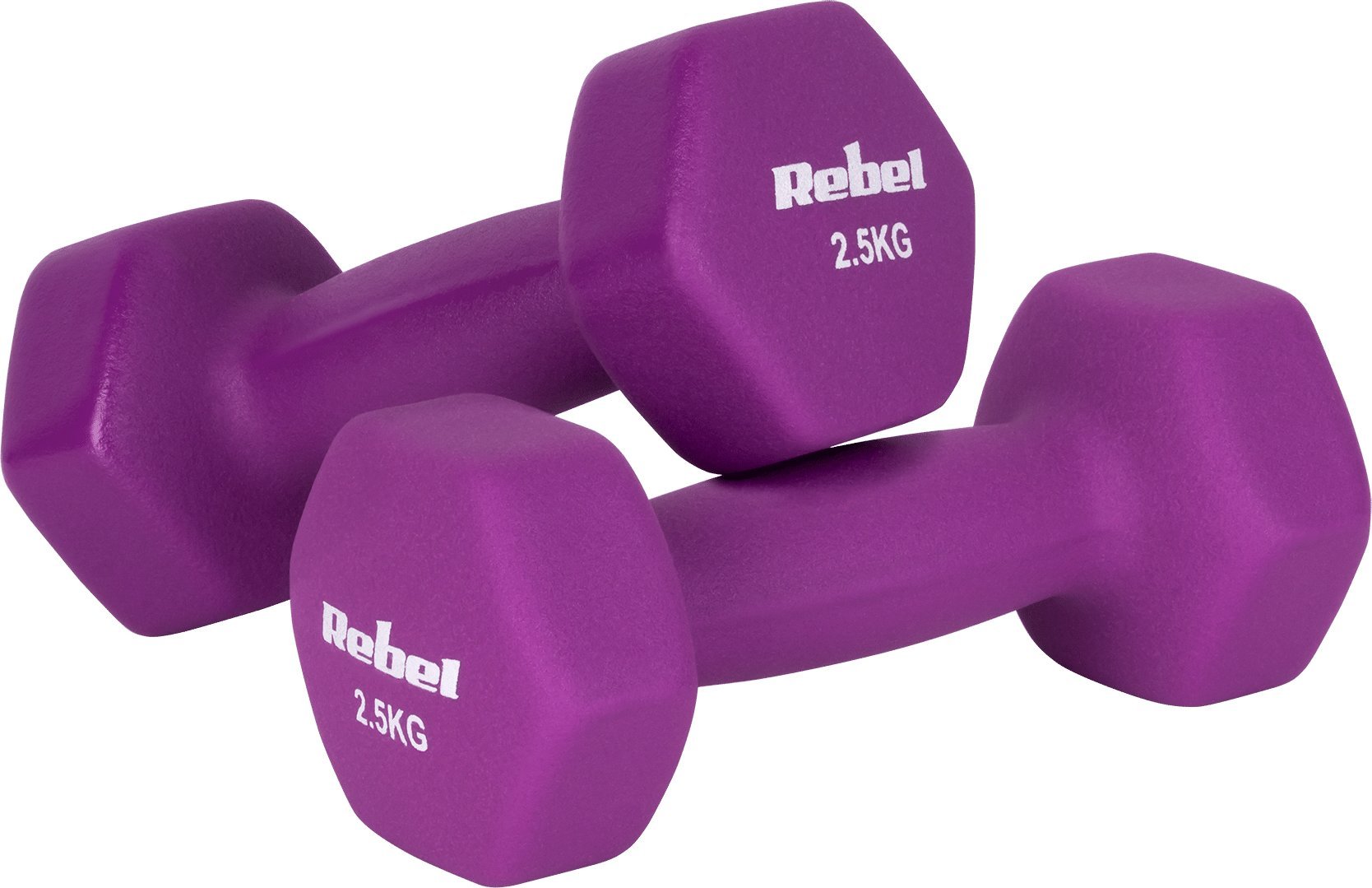 Hantelki żeliwne neoprenowe HEX 2x2.5kg, REBEL ACTIVE