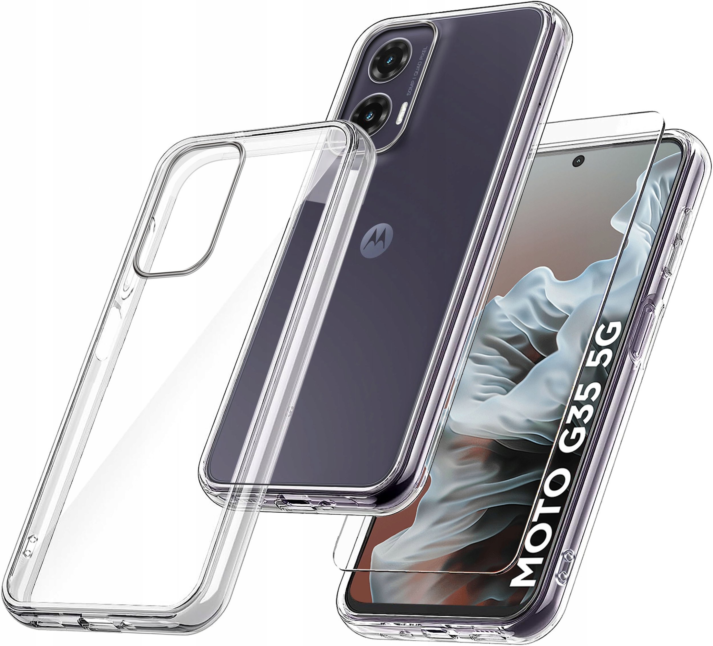 Etui do Motorola Moto G35 5G WZMACNIANE SILIKONOWE PRZEZROCZYSTE + Szkło 9H