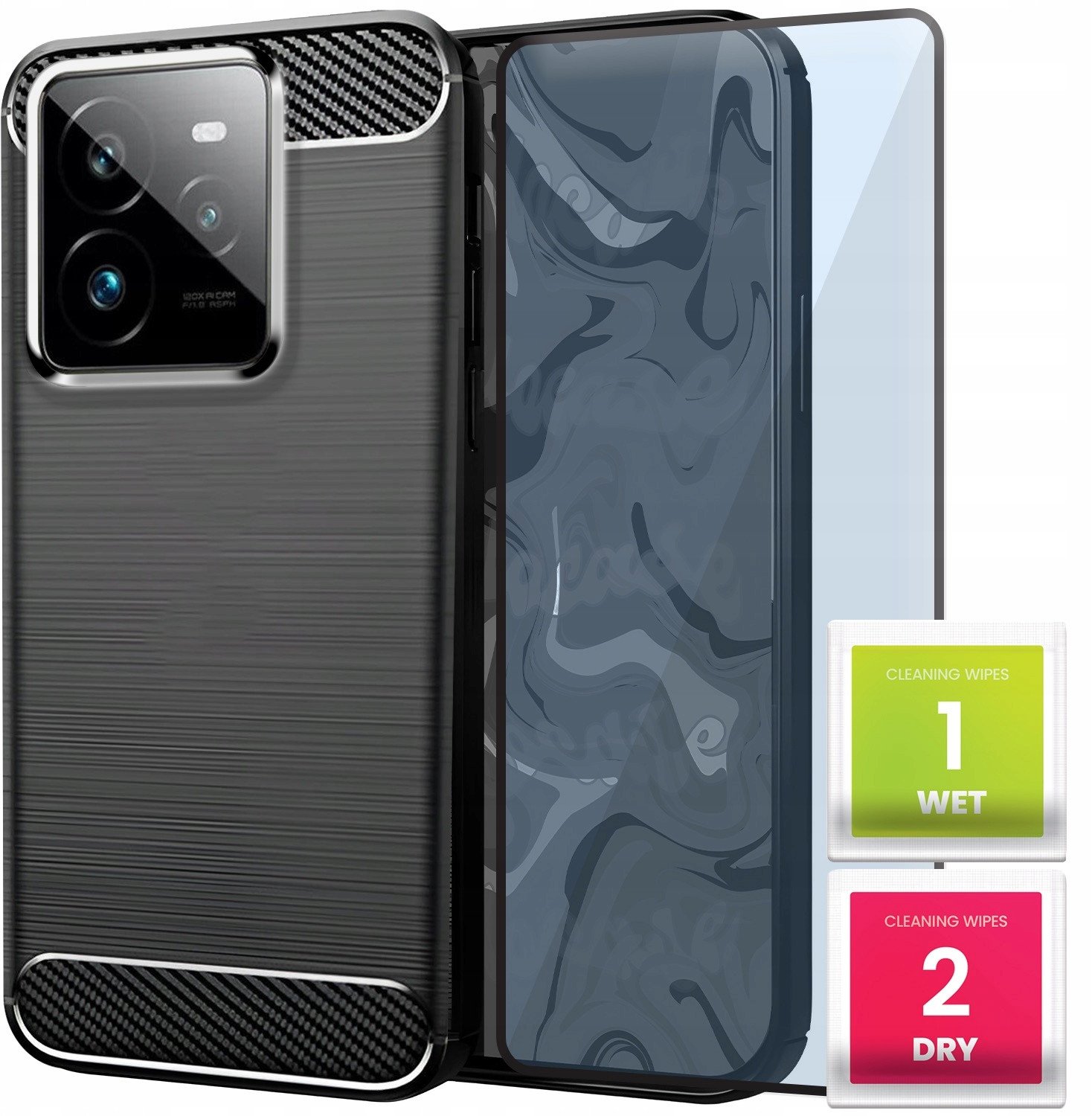 Etui do Realme GT 7 Pro (Czarne, Karbon, Pancerne, Plecki, Case) Szkło 9H