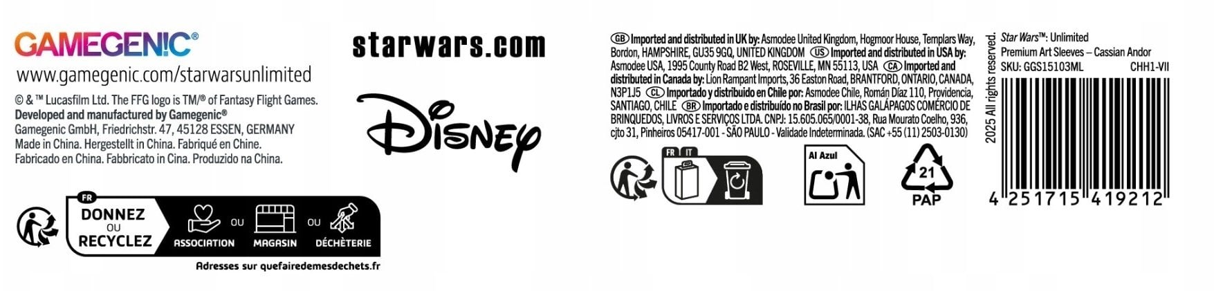 Gamegenic Star Wars Unlimited Card Game - Premium Art Sleeves - Cassian Andor