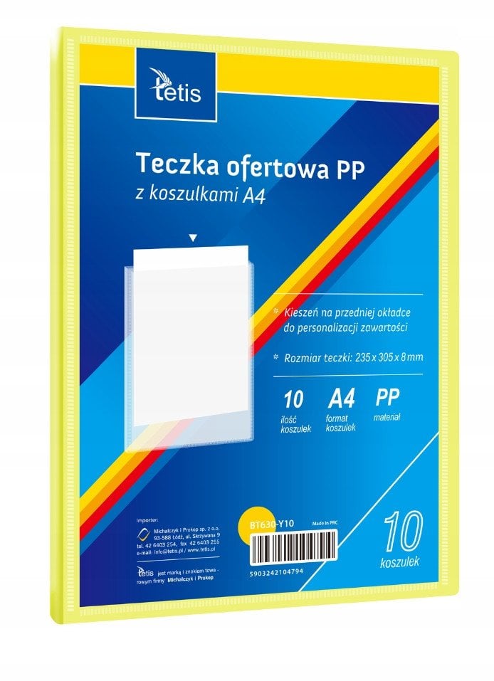 Teczka ofertowa A4 PP + 10 koszulek żółta BT630-Y10 tetis