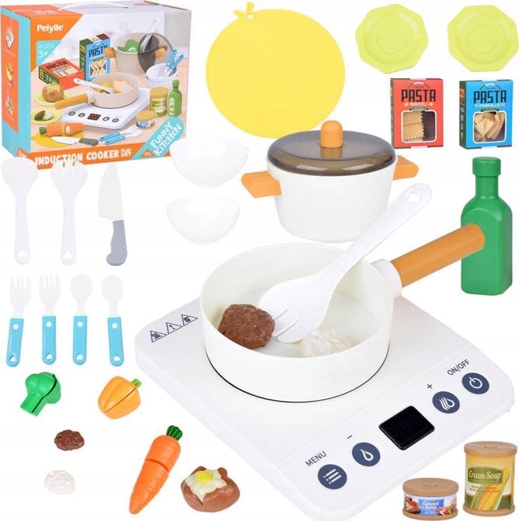 Kuchenka indukcyjna + garnki talerze warzywa do krojenia zestaw ZA5246