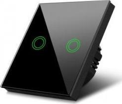 Maclean Włącznik światła dotykowy Maclean MCE711B podwójny, schodowy, krzyżowy szklany, czarny z okrągłym podśw. przycisku, 86x86mm