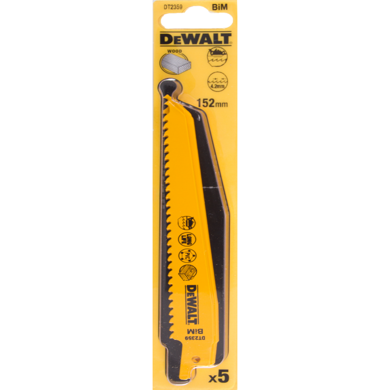 Dewalt Brzeszczoty do pilarek szablowych BIM 152mm podz. 3,6-5,1mm 5szt. (DT2359)