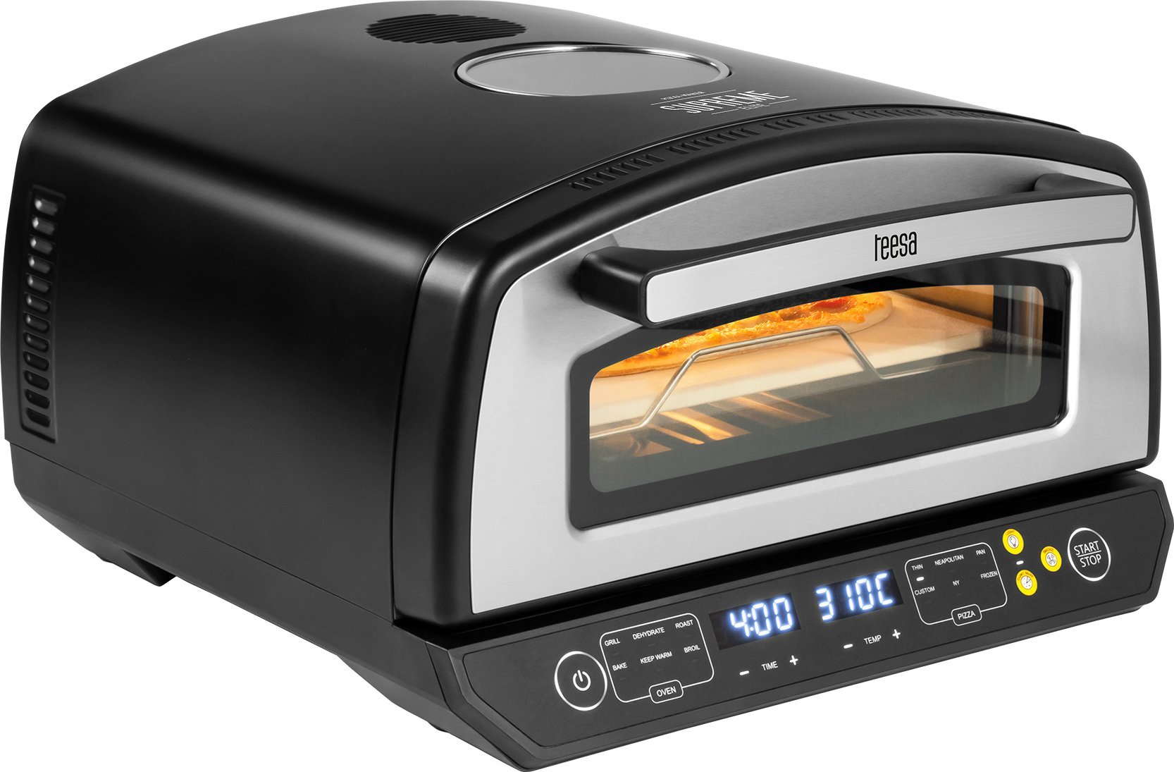 Piec do pizzy SUPREME ELITE 2200 W, 450 stopni, dwie grzałki, okno, LED, 33 cm, różna programy pieczenia