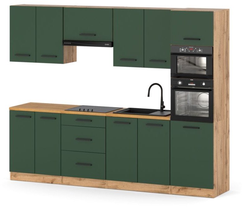 Kuchnia Blat Modułowa Nowoczesna Ze Słupkiem 2.6m Wotan Butelkowa Zieleń