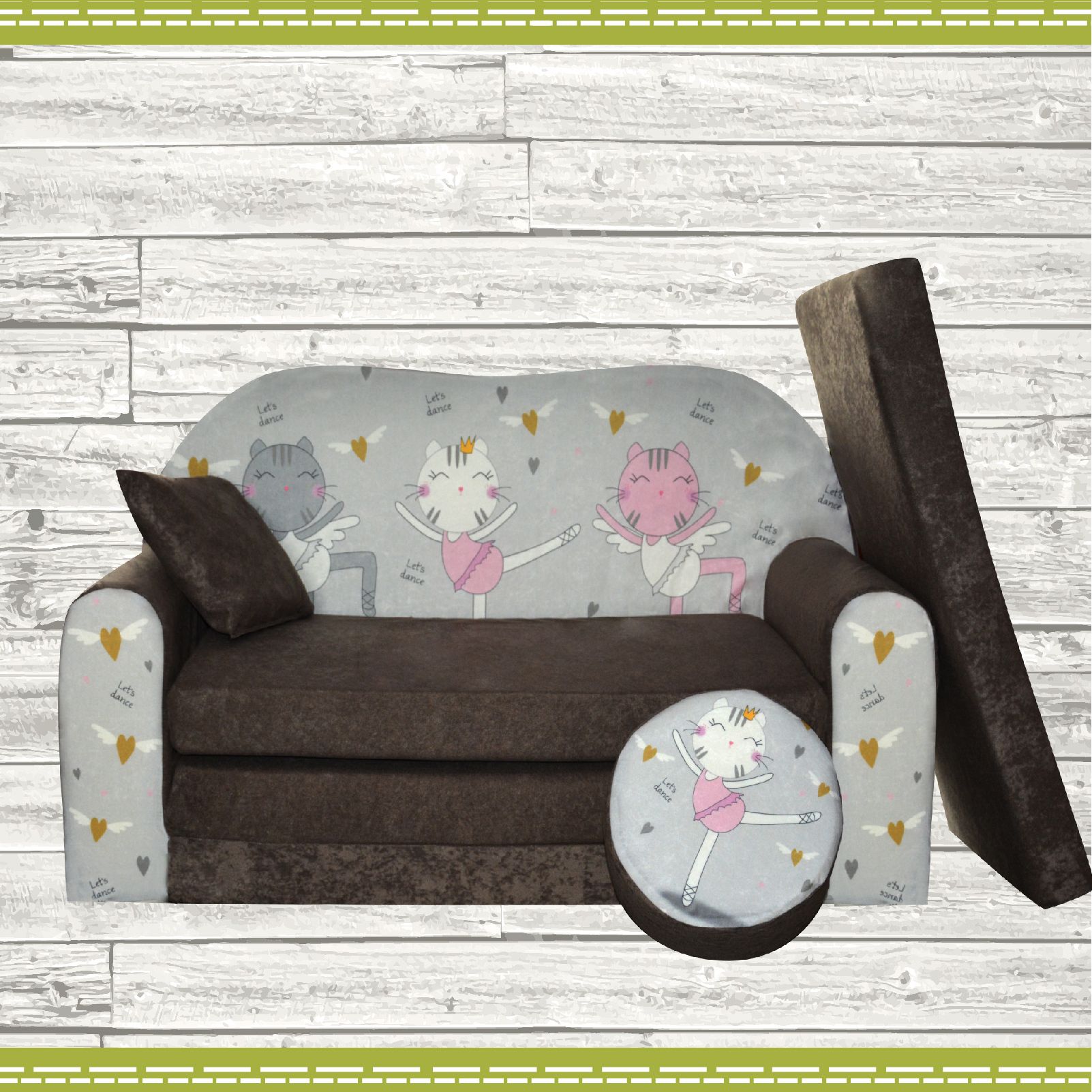 Galeriatrend Sofa Dziecięca Kanapa Łóżko Tańczace Kotki
