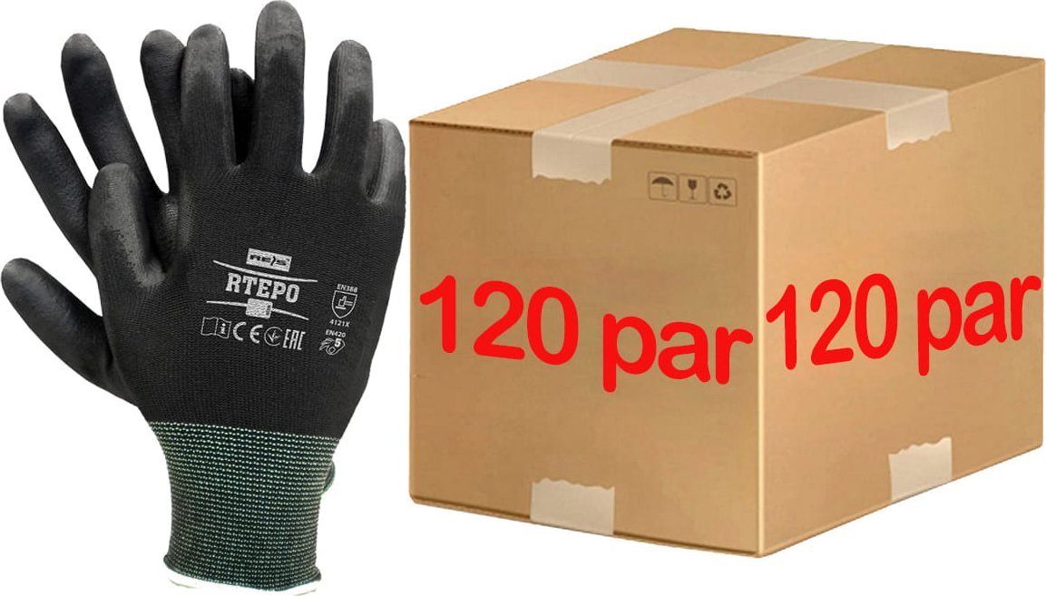 Reis Rękawice robocze / Czarne / RTEPO_BB - 120 par (7 - S)