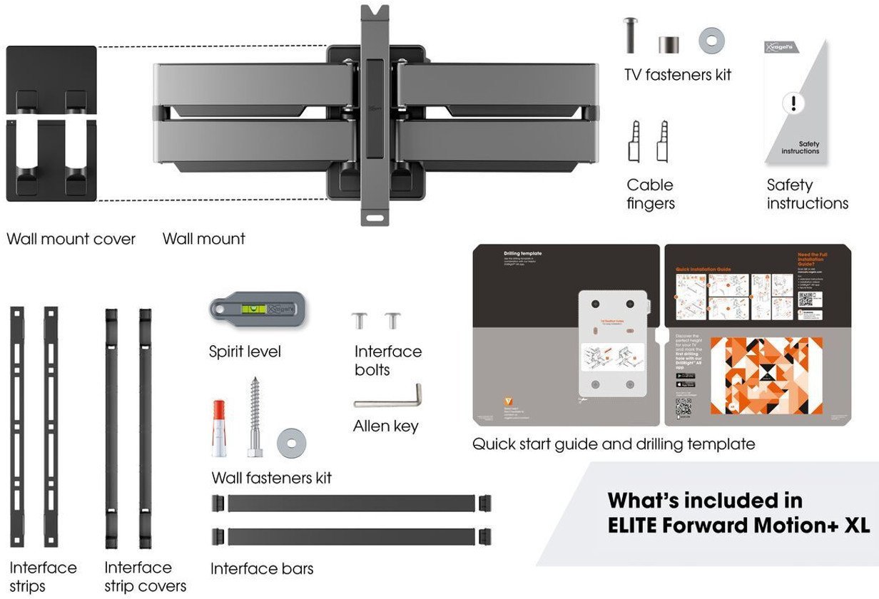 Vogel's Elite Full-Motion 55 - 100" maksimalais svars 75 kg melna