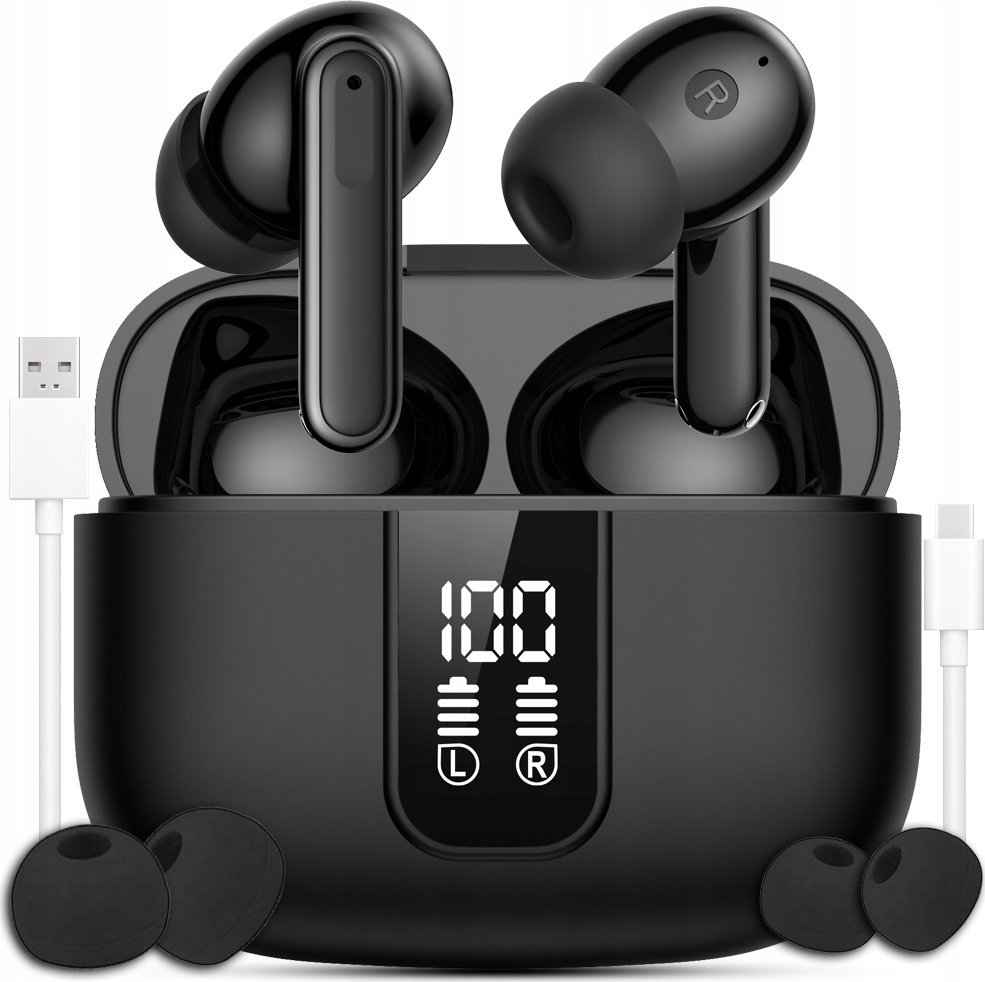 SŁUCHAWKI BEZPRZEWODOWE BLUETOOTH DOKANAŁOWE CZARNE ANC ENC BT 5.3 SPORTOWE