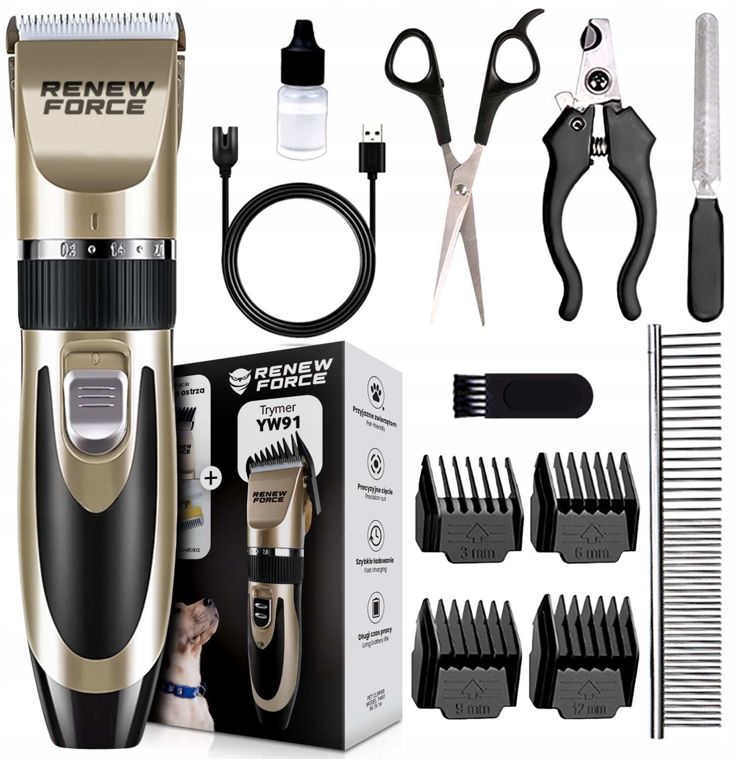 MOCNA Maszynka do strzyżenia PSÓW PSA zwierząt bezprzewodowa CICHA zestaw