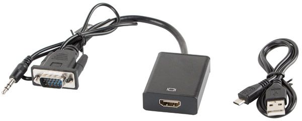 Adapter AV Lanberg HDMI - D-Sub (VGA) + Jack 3.5mm czarny (AD-0021-BK)