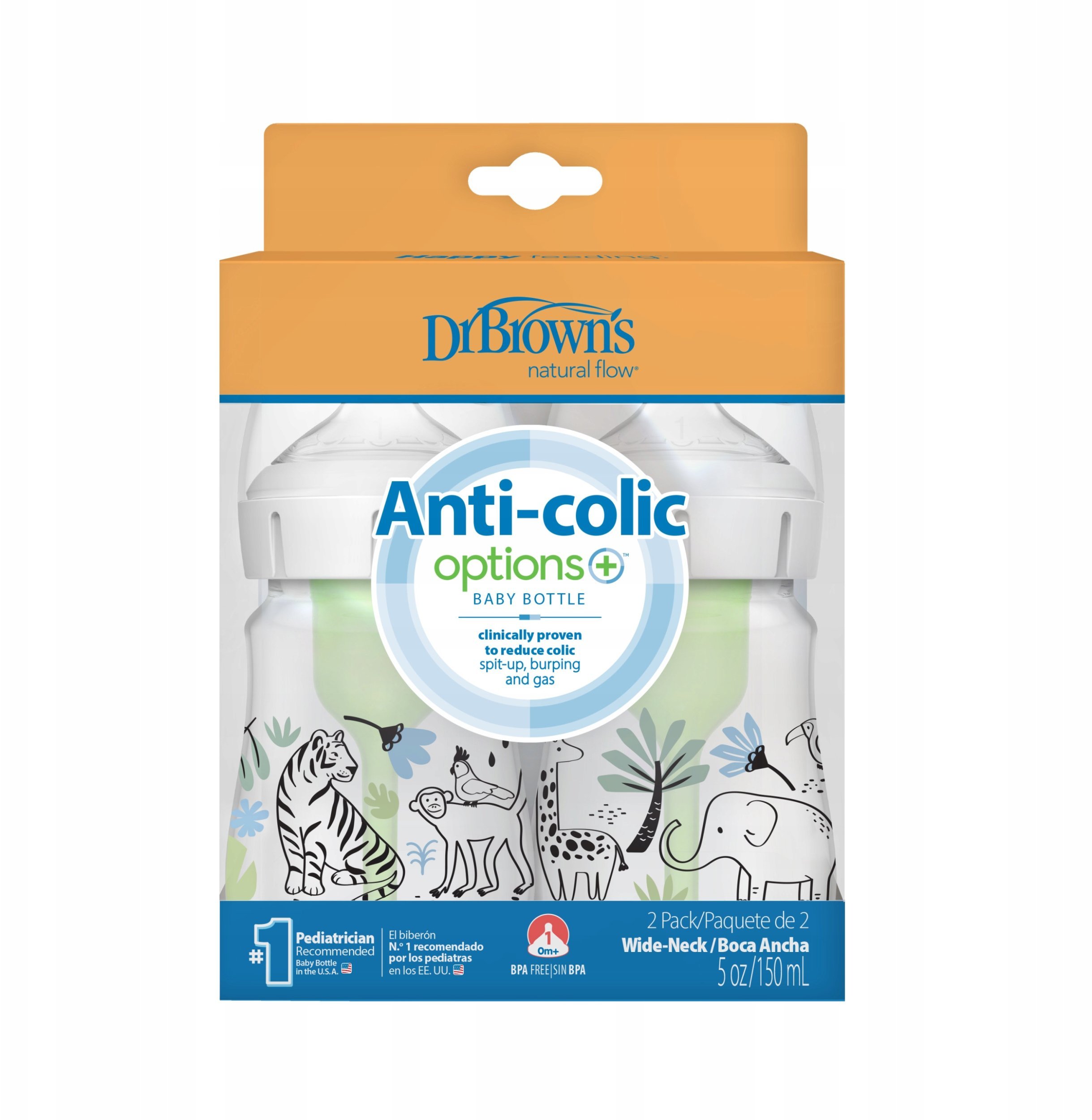 DR BROWN`S-WB52014-BUTELKA SZEROKA SZYJKA 150ML OPTIONS+ 2PAK DŻUNGLA