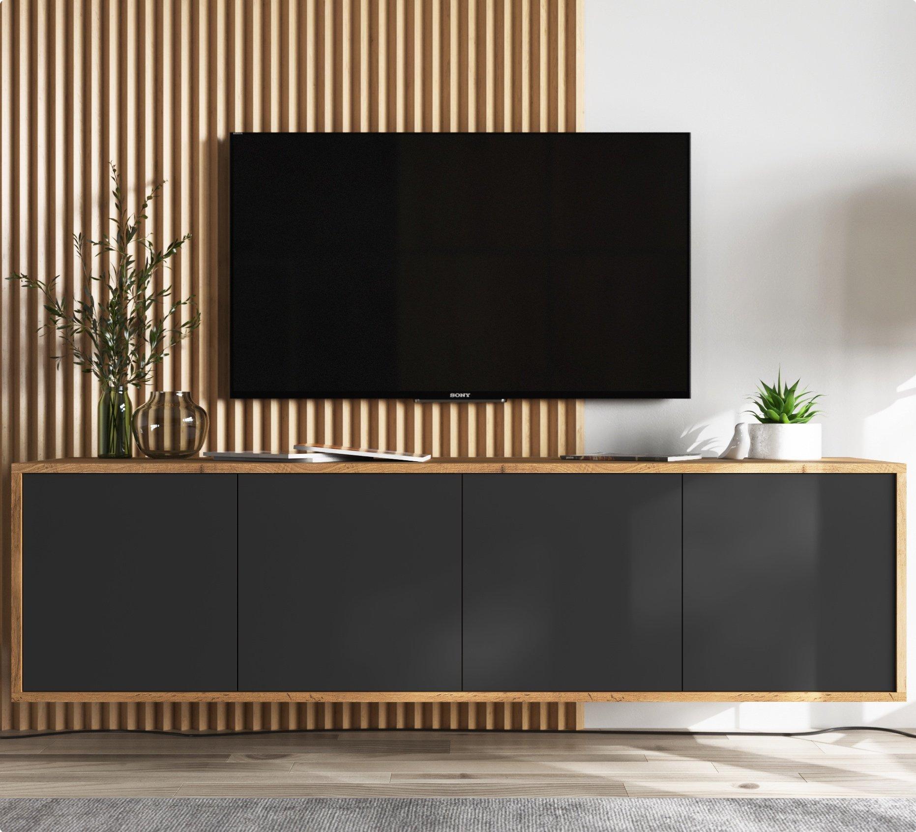 Meble Lindner Szafka wisząca RTV Loft komoda RTV wotan czarny MAT 150 cm