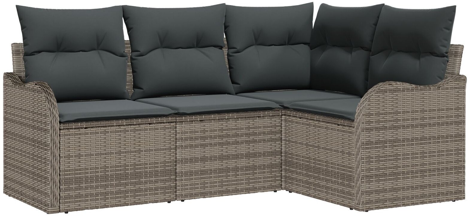 vidaXL Zestaw Sofy Ogrodowej 4 Części z Poduszkami Szary Poli Rattan, vidaXL 2-osobowa Sofa Ogrodowa z Przechowywaniem i Poduszkami Szary Poli Rattan