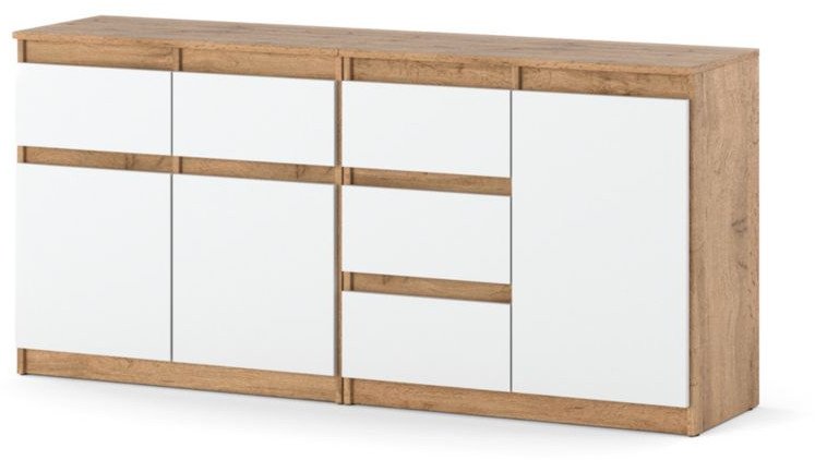 Komoda Do Salonu Sypialni Z 5 Szufladami Nowoczesna 160cm Dąb Wotan Biały