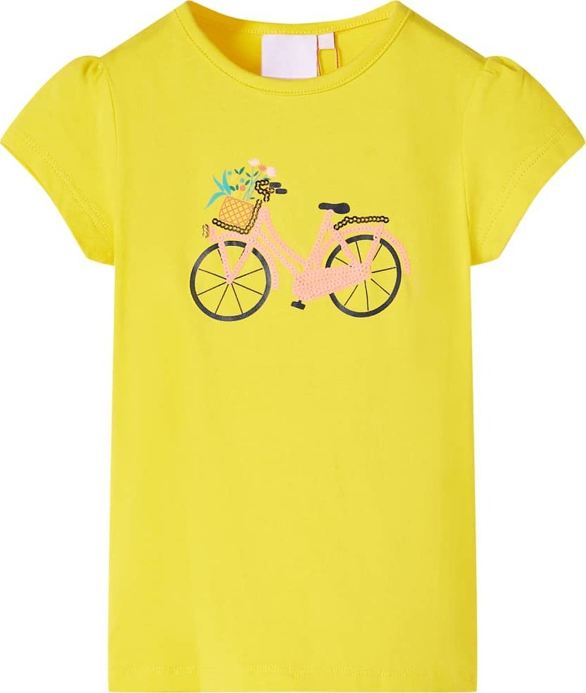 vidaXL Koszulka dziecięca z nadrukiem roweru, żółta, 104