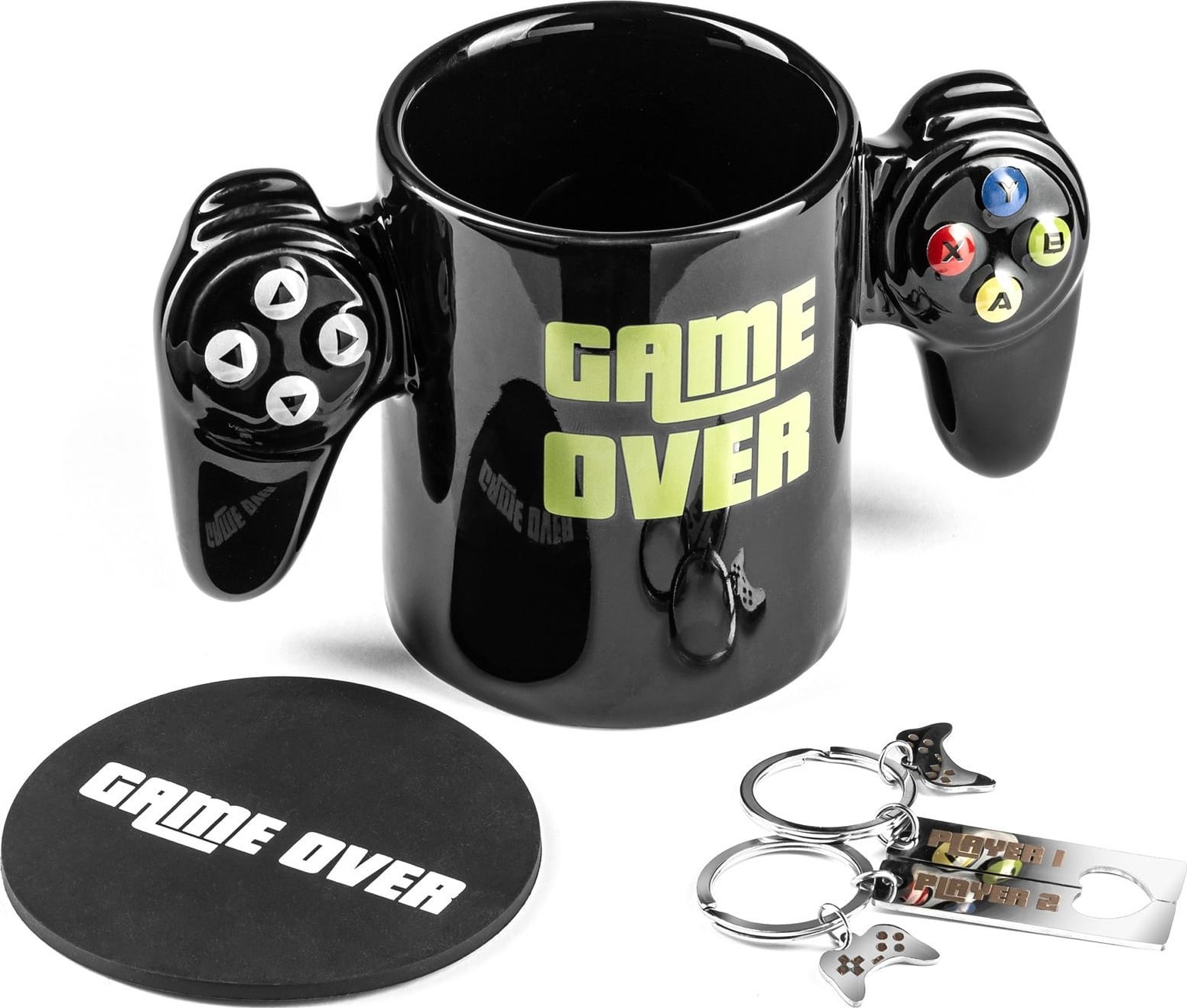 ZESTAW gracza GAME OVER kubek, podkładka, breloki