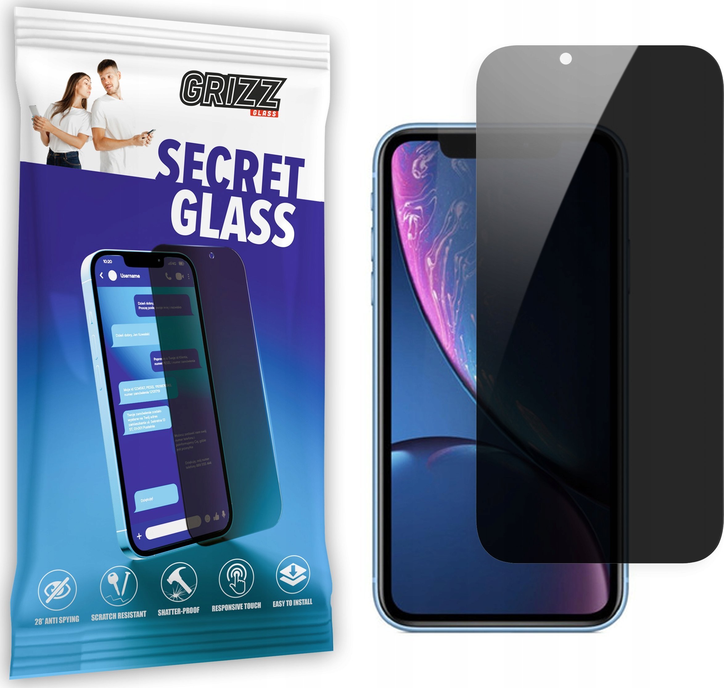 GrizzGlass Szkło prywatyzujące GrizzGlass SecretGlass Apple iPhone XR