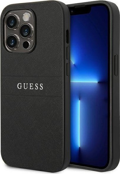 Guess Guess Saffiano Metal Logo Stripes - Etui iPhone 14 Pro (czarny)