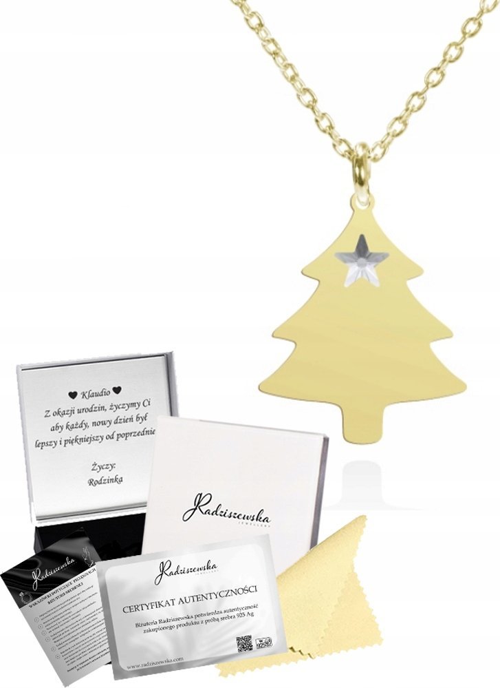 Radziszewska Jewellery Złoty Naszyjnik z Choinką Święta Boże Narodzenie 925 ŻYCZENIA GRATIS