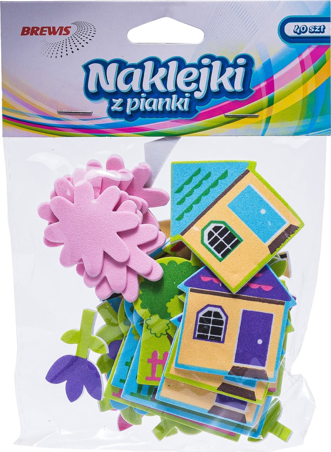 BREWIS Naklejki z pianki kwiatki i domki 40szt