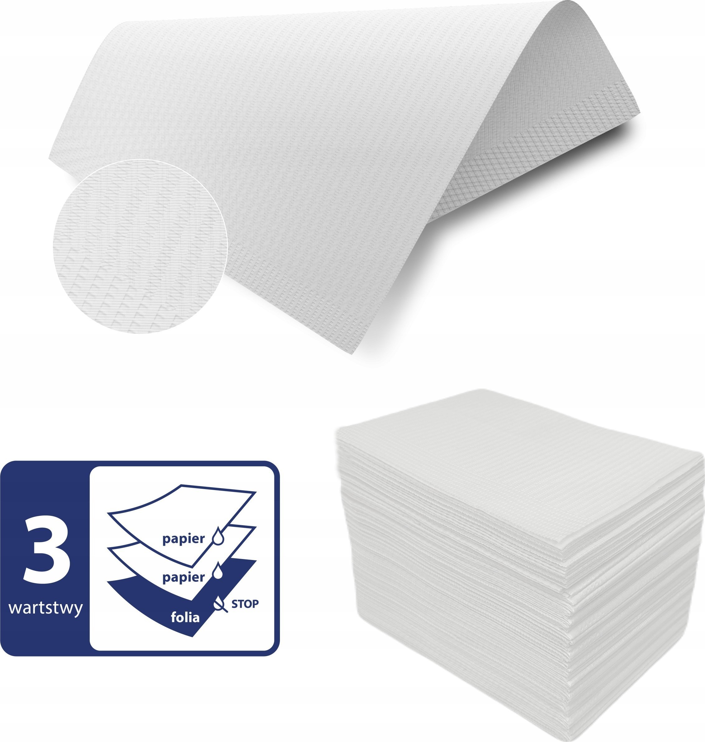 SERWETY PODKŁADY HIGIENICZNE PODFOLIOWANE WODOODPORNE 3 WARSTWY 50SZT PL 8%