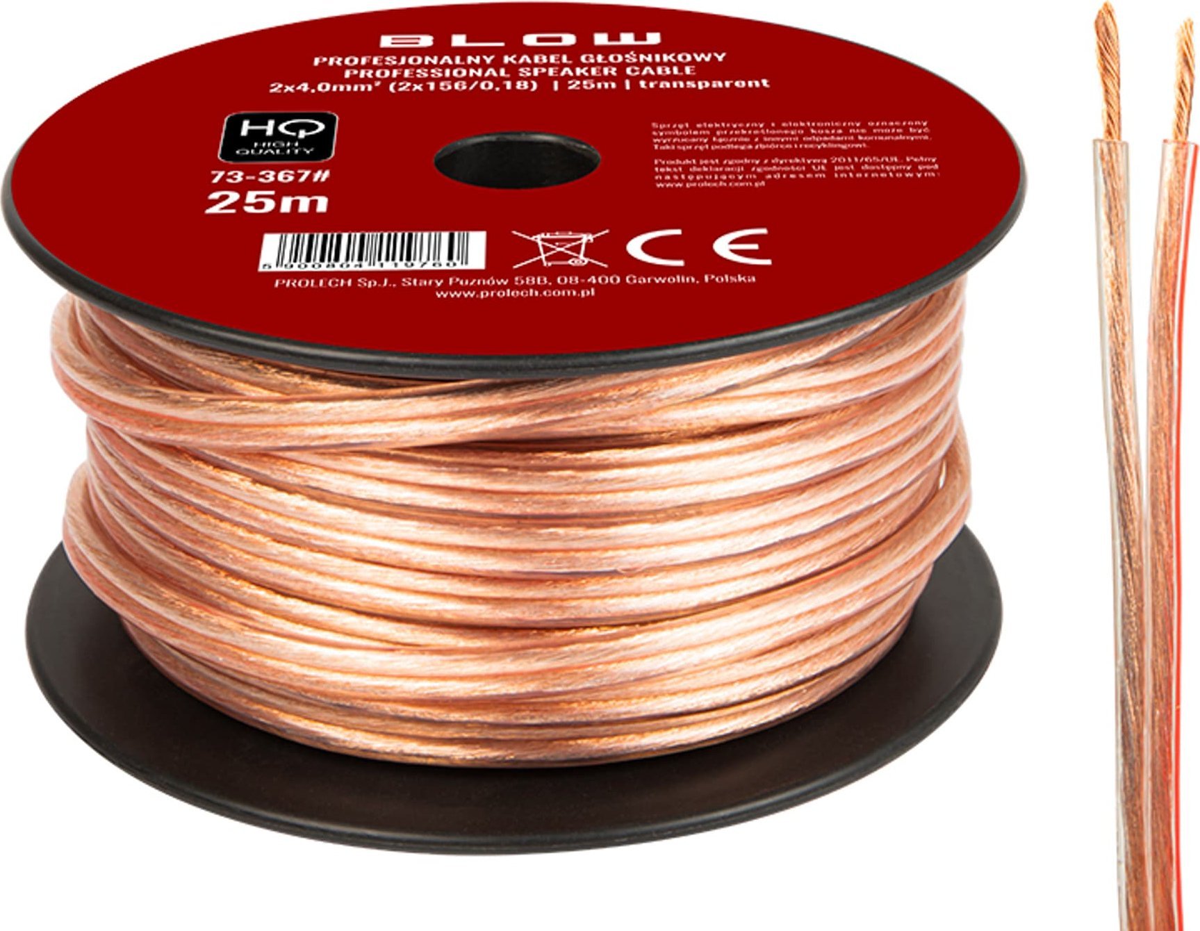 Kabel zasilający Blow 73-367# Przew.głośn.2x4,00mm przezroczysty 25m