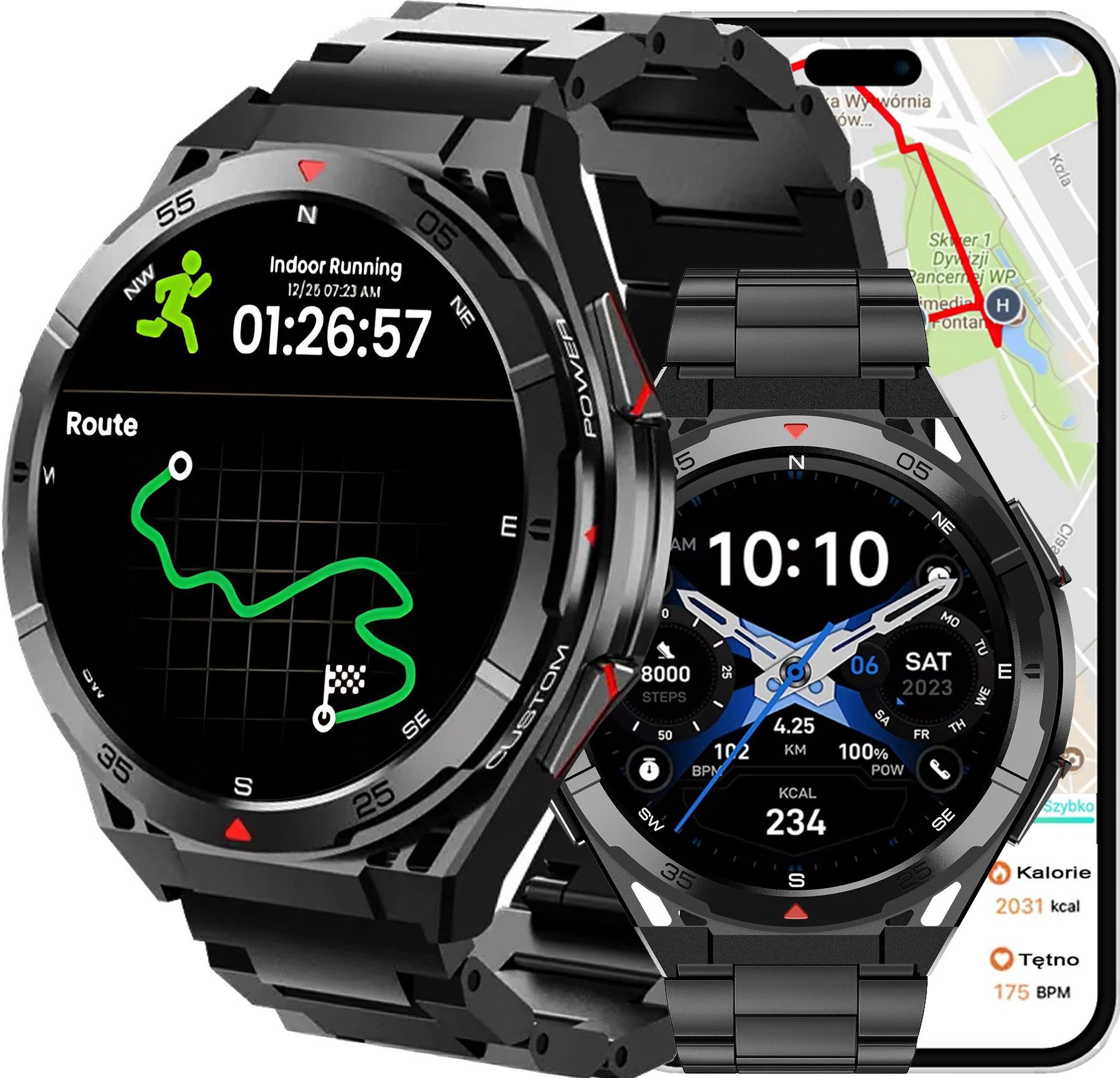 SMARTWATCH z GPS męski na bransolecie czarny