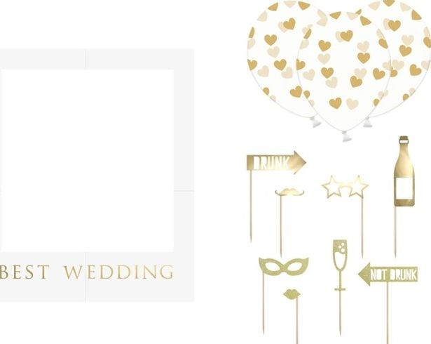 Party Deco Zestaw do fotobudki, Best Wedding, biało-złoty, mix uniwersalny