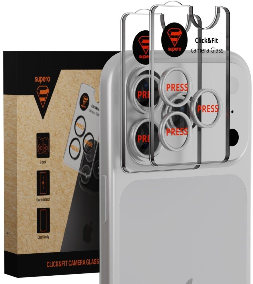 SUPERO Osłona hartowane szkło na aparat srebrny Click&Fit do iPhone 17 Pro / 17 Pro Max, 2 szt. z aplikatorem