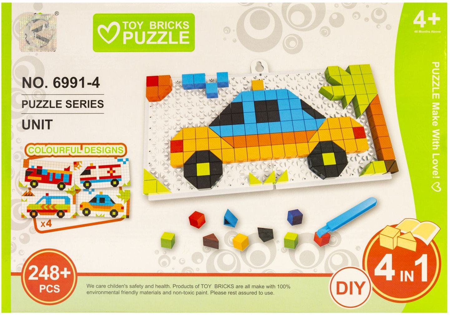 Puzzle układanka dzieci 248 elementów 4w1 AUTA