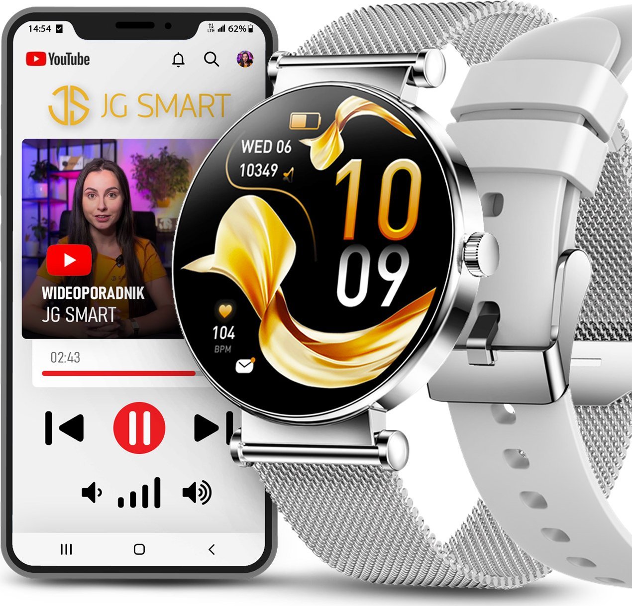 SMARTWATCH ZEGAREK DLA KOBIETY ROZMOWY MENU PL ZDROWIE ZESTAW DWÓCH PASKÓW