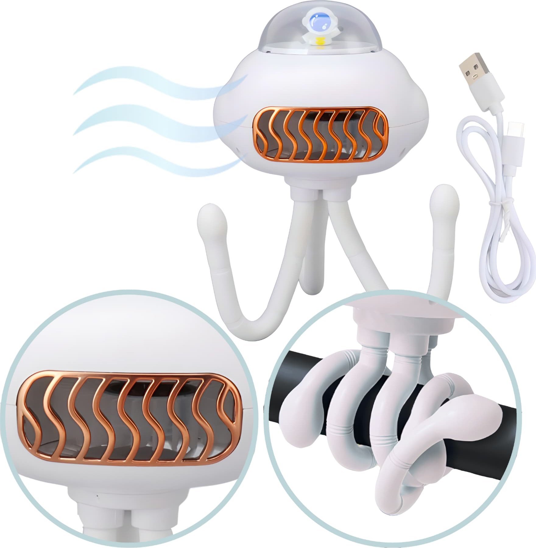 ProNice Przenośny Wentylator Wiatraczek 3 Tryby Wielofunkcyjny Do Wózka Na Biurko