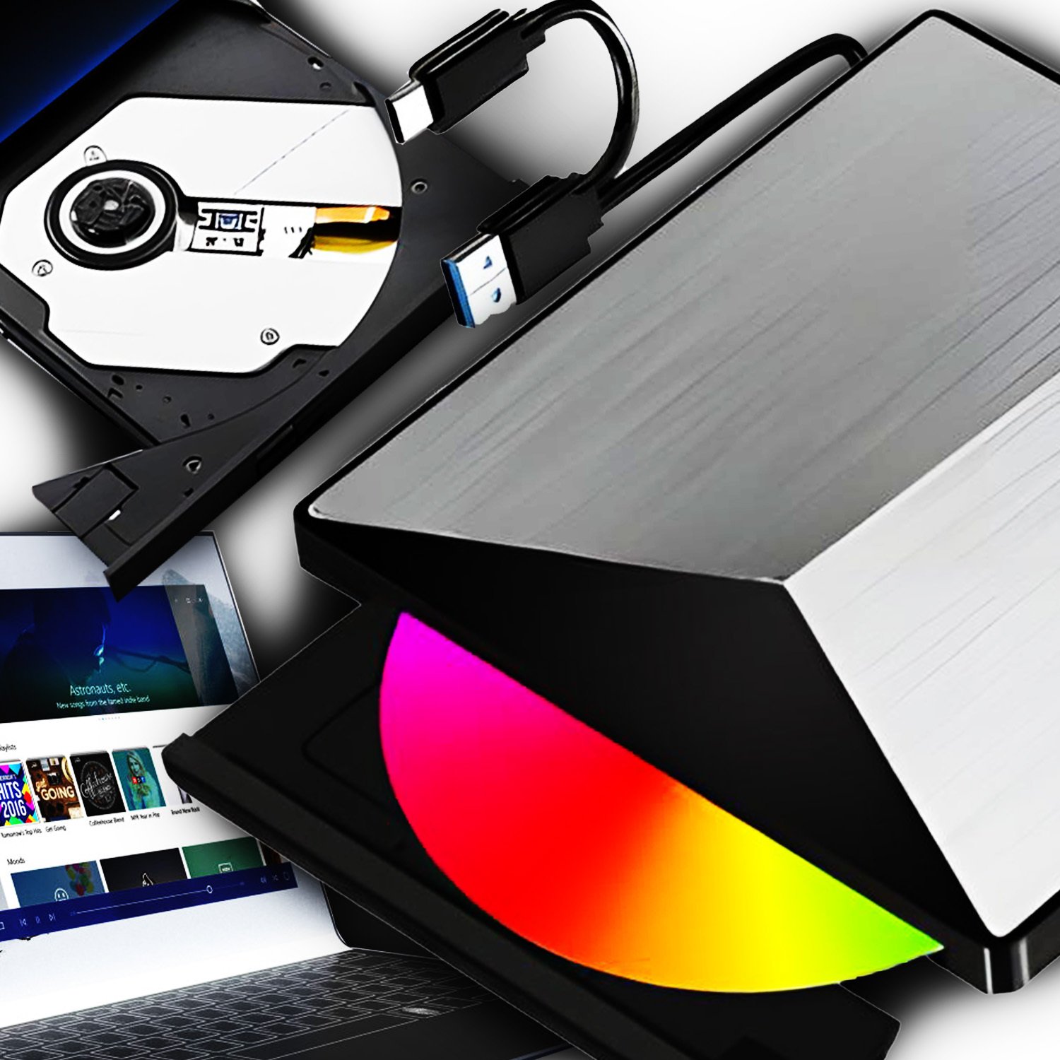 Logit Szybki Napęd CD-R/DVD-ROM/RW zewnętrzny USB-C 3.0 nagrywarka ODTWARZACZ 2w1 KT22