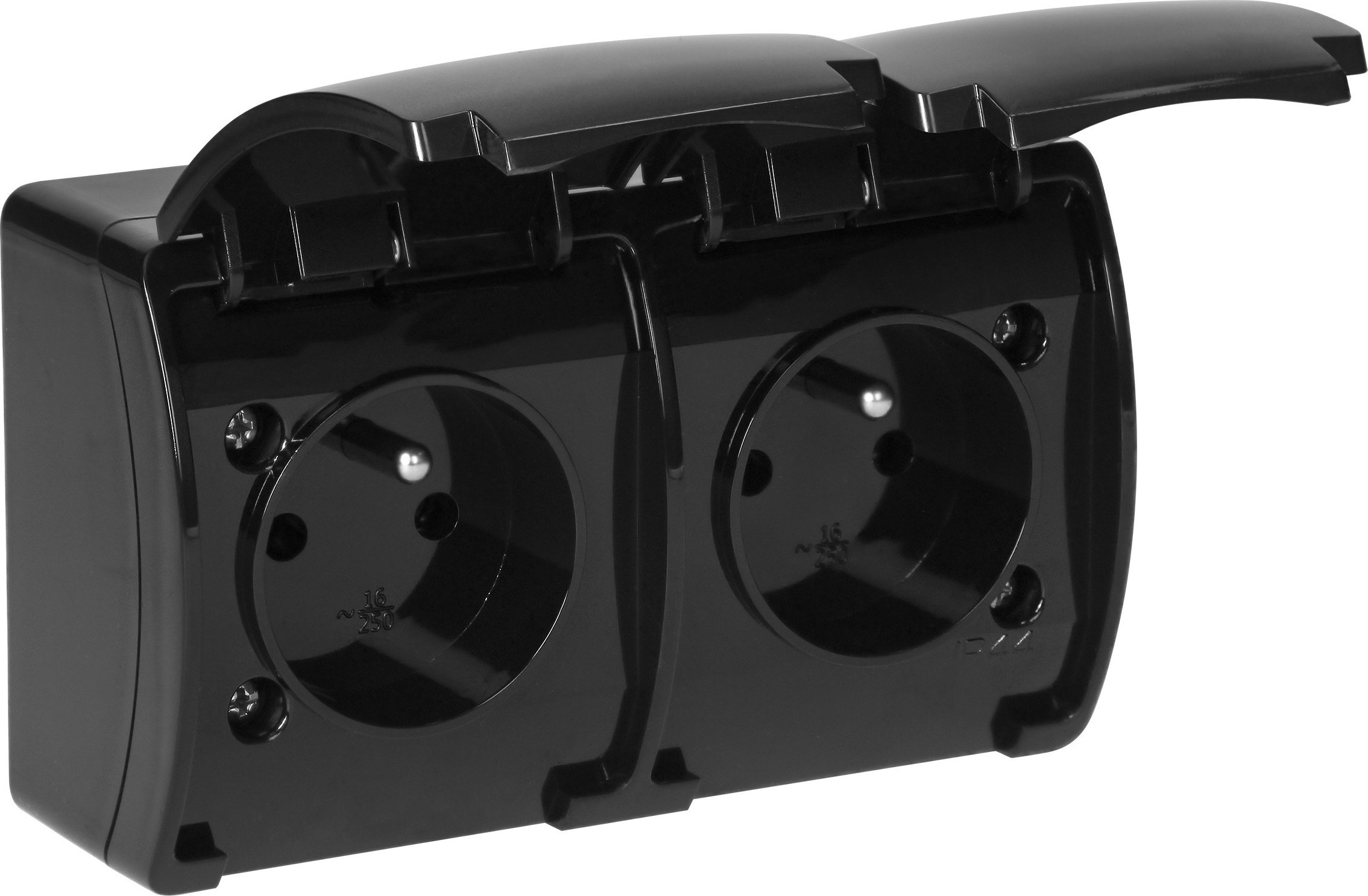 Orno Gniazdo podwójne 2x2P+Z AQUATIC, IP44, czarne