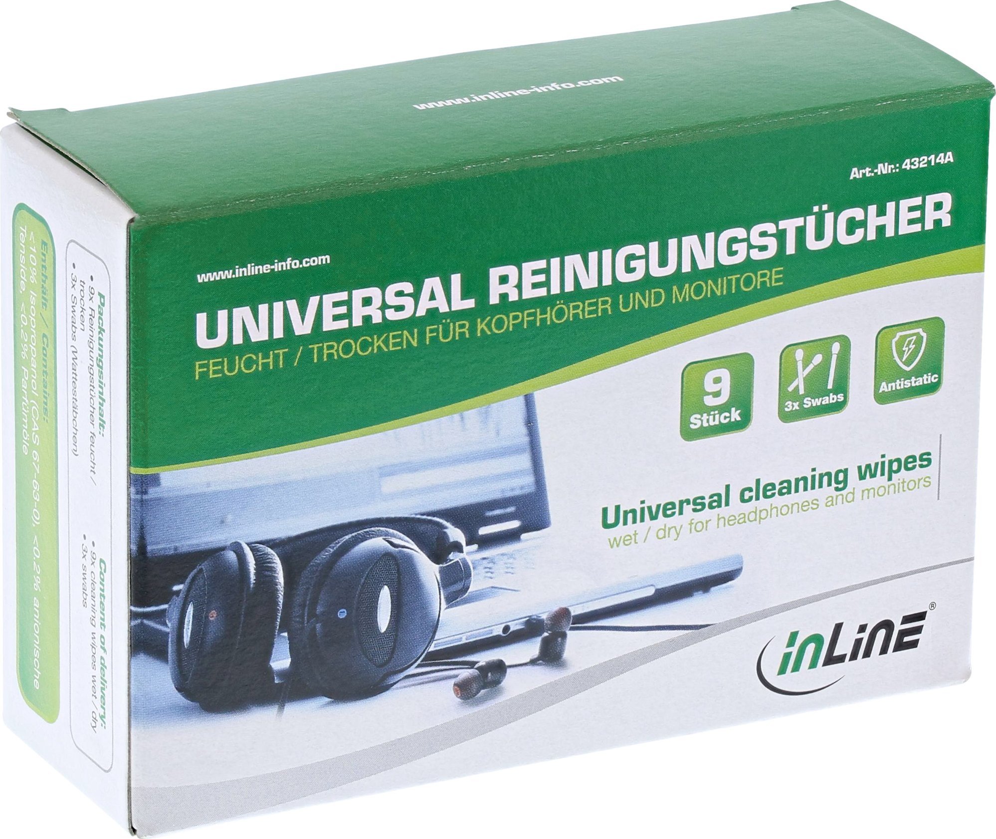 InLine ® Universal Cleaning Wipes wet/dry for headphones and monitors