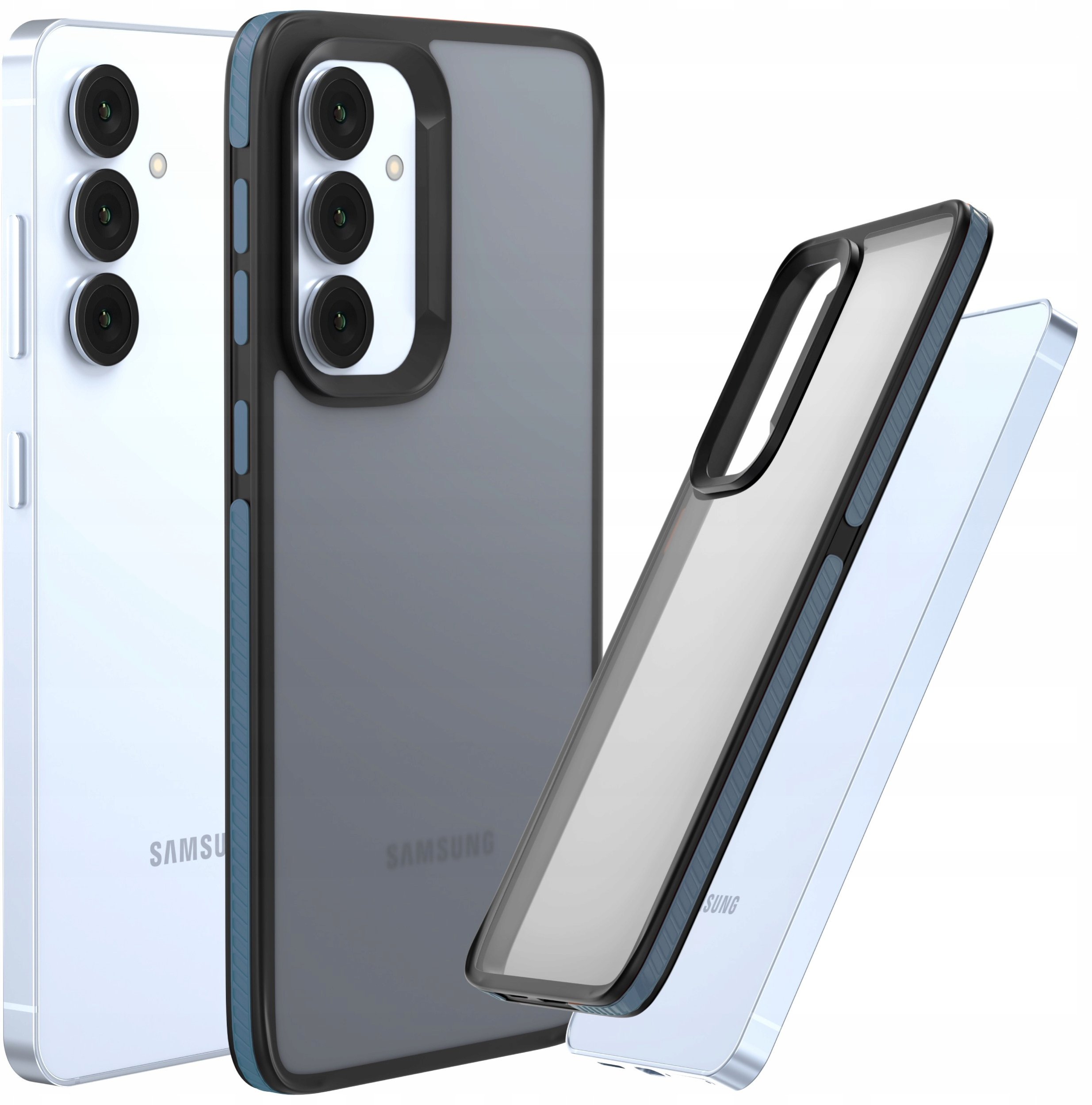 Etui Do Samsung Galaxy S24 (Matowe, Niebieska Ramka, Bumper, Plecki, Case)