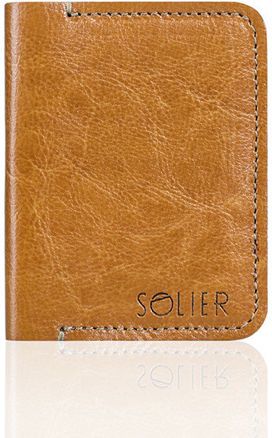 Solier Cienki skórzany męski portfel SOLIER SLIM JASNY BRĄZ JULIANA